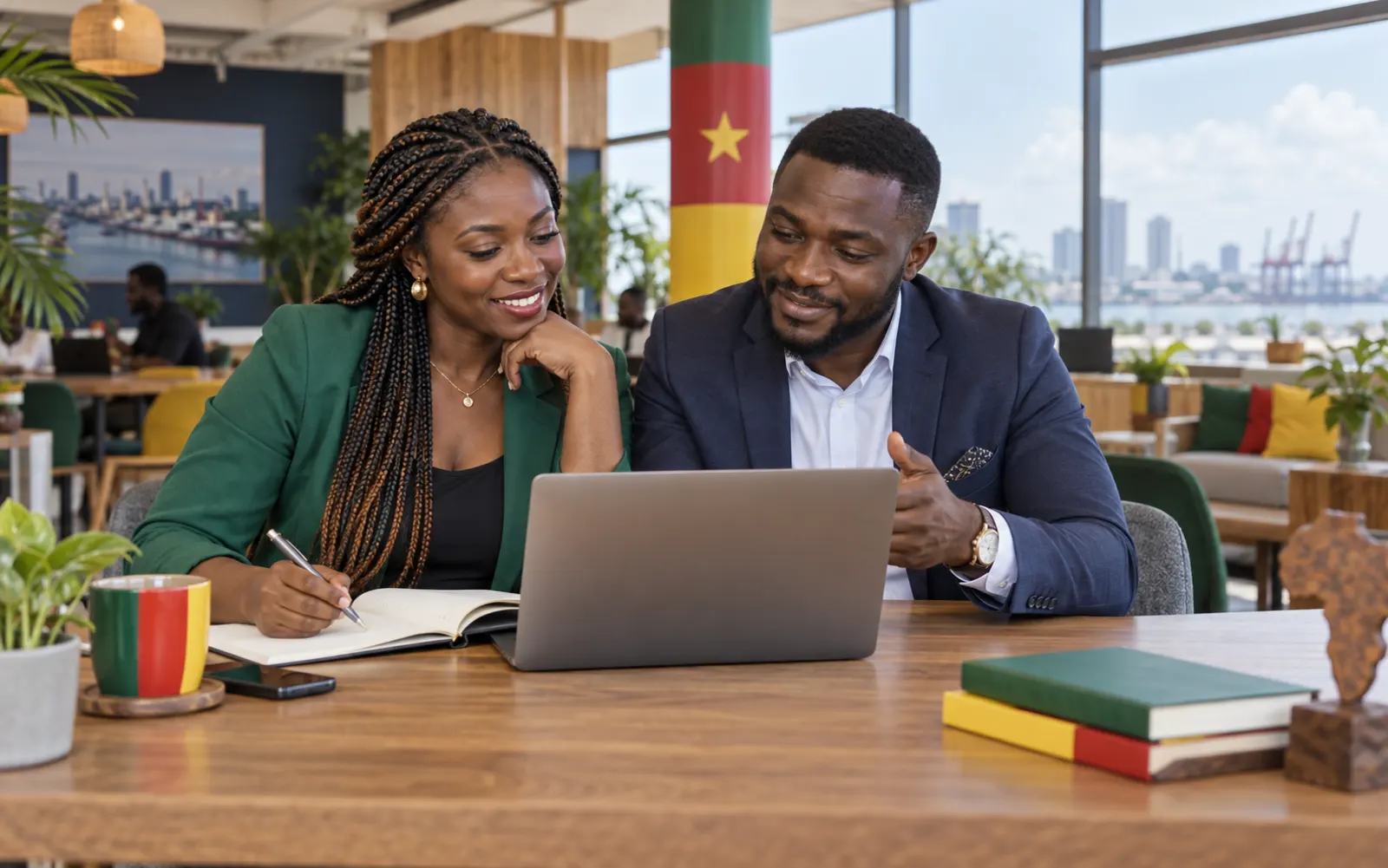 Entrepreneurs camerounais préparant un partenariat numérique à Douala