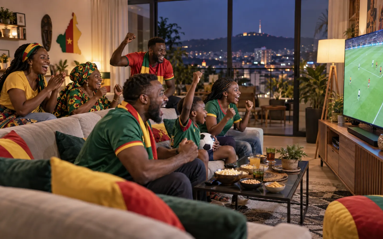 Amis camerounais réunis à Yaoundé pour regarder un match de football